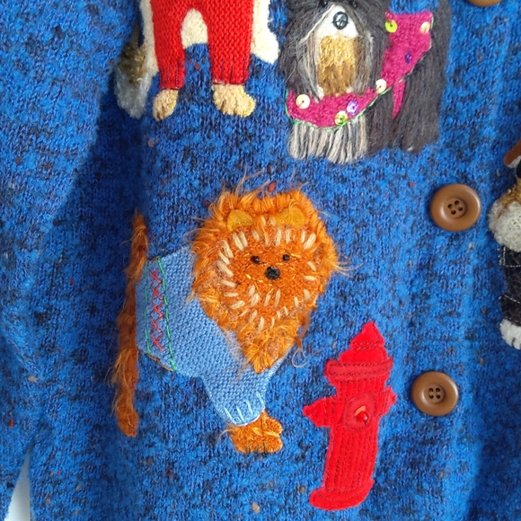 Design Options by Philip& Jane Gordon blue vintage sweater cardigan dogs puppies - Picture 6 of 13